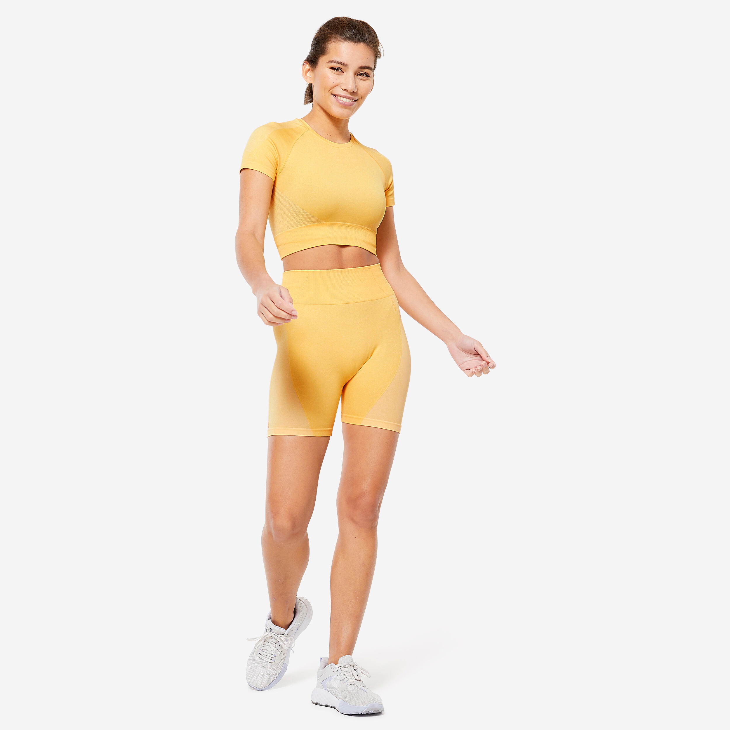 Seamless Short-Sleeved Cropped Fitness T-Shirt - Yellow 2/6