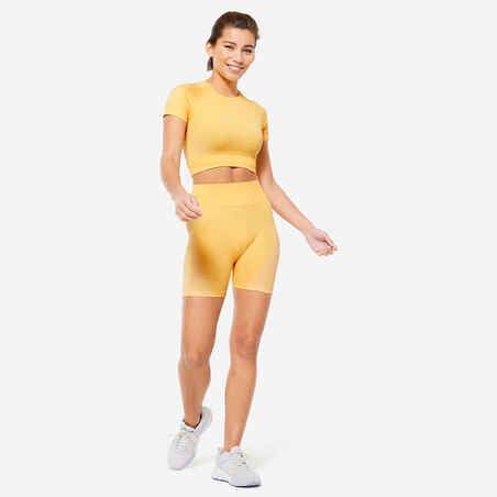 Seamless Short-Sleeved Cropped Fitness T-Shirt - Yellow