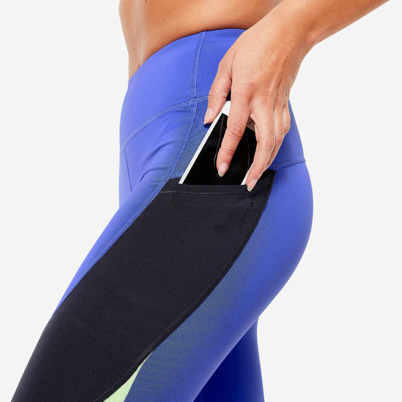 Legging taille haute fitness cardio femme imprimé - Bleu