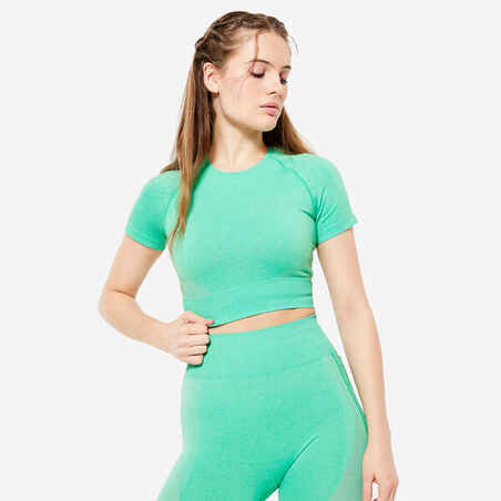 Seamless Short-Sleeved Cropped Fitness T-Shirt - Green