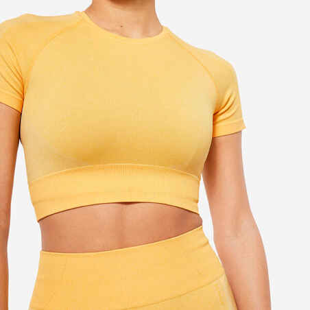 Seamless Short-Sleeved Cropped Fitness T-Shirt - Yellow