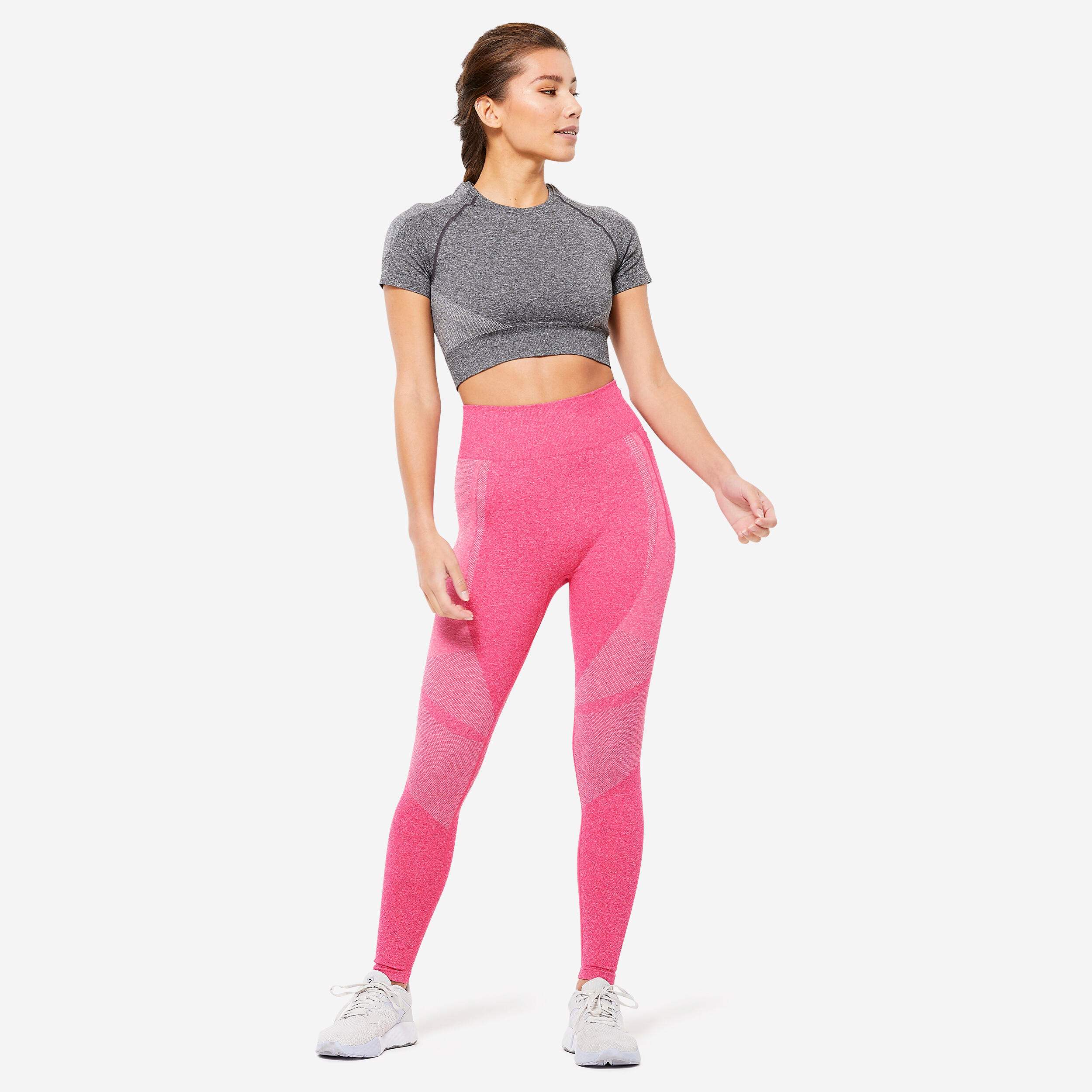 High-Waisted Seamless Fitness Leggings with Phone Pocket - Pink 2/6
