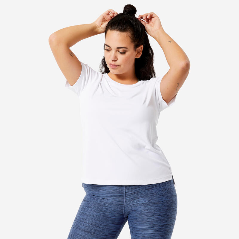 T-shirt bianca donna fitness 120 ESSENTIAL regular traspirante