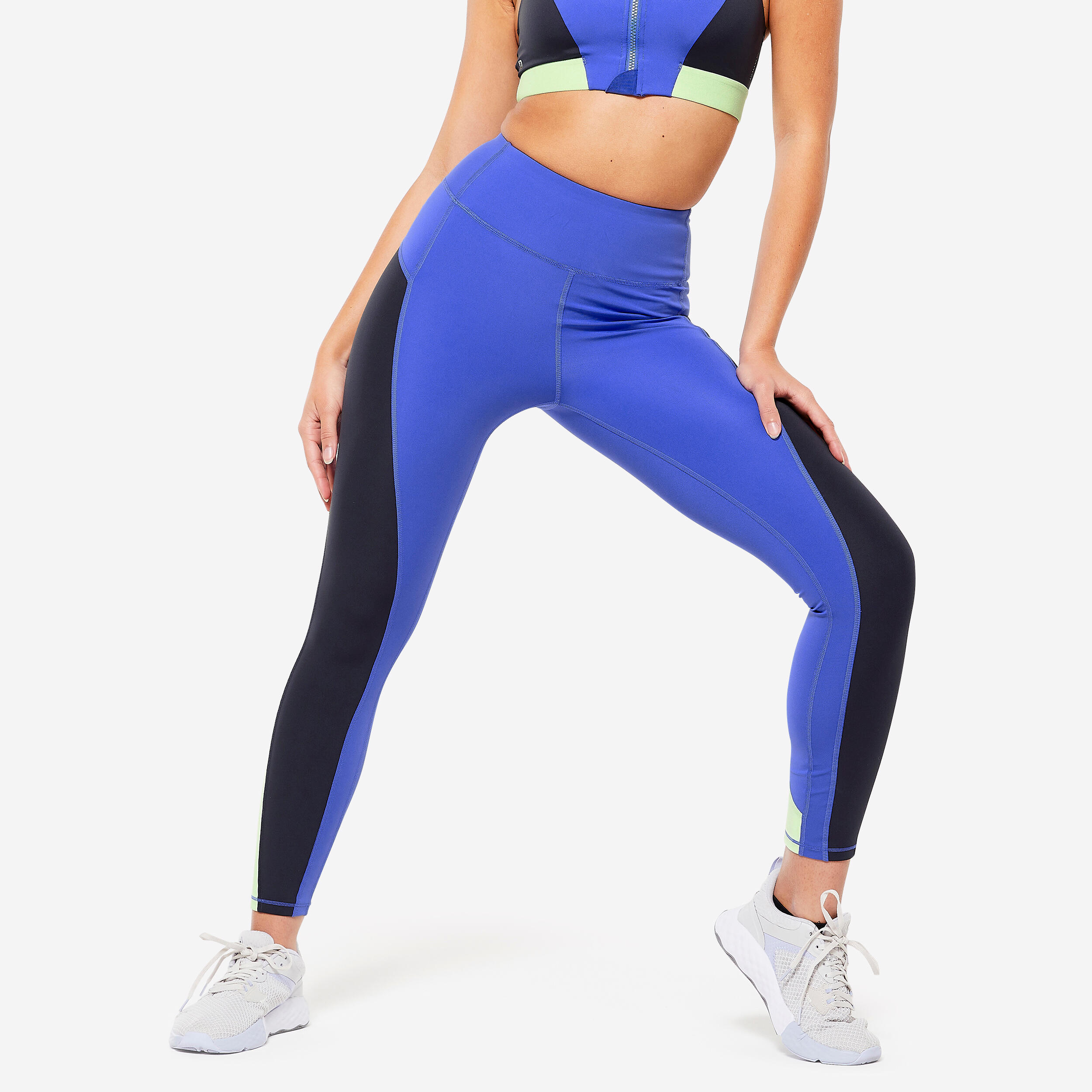Domyos - Legging Taille Haute Fitness Cardio Femme Imprimé - Bleu - Legging - Panoplies Training Adultes - Bleu-gris-vert - 36 Xs - Decathlon