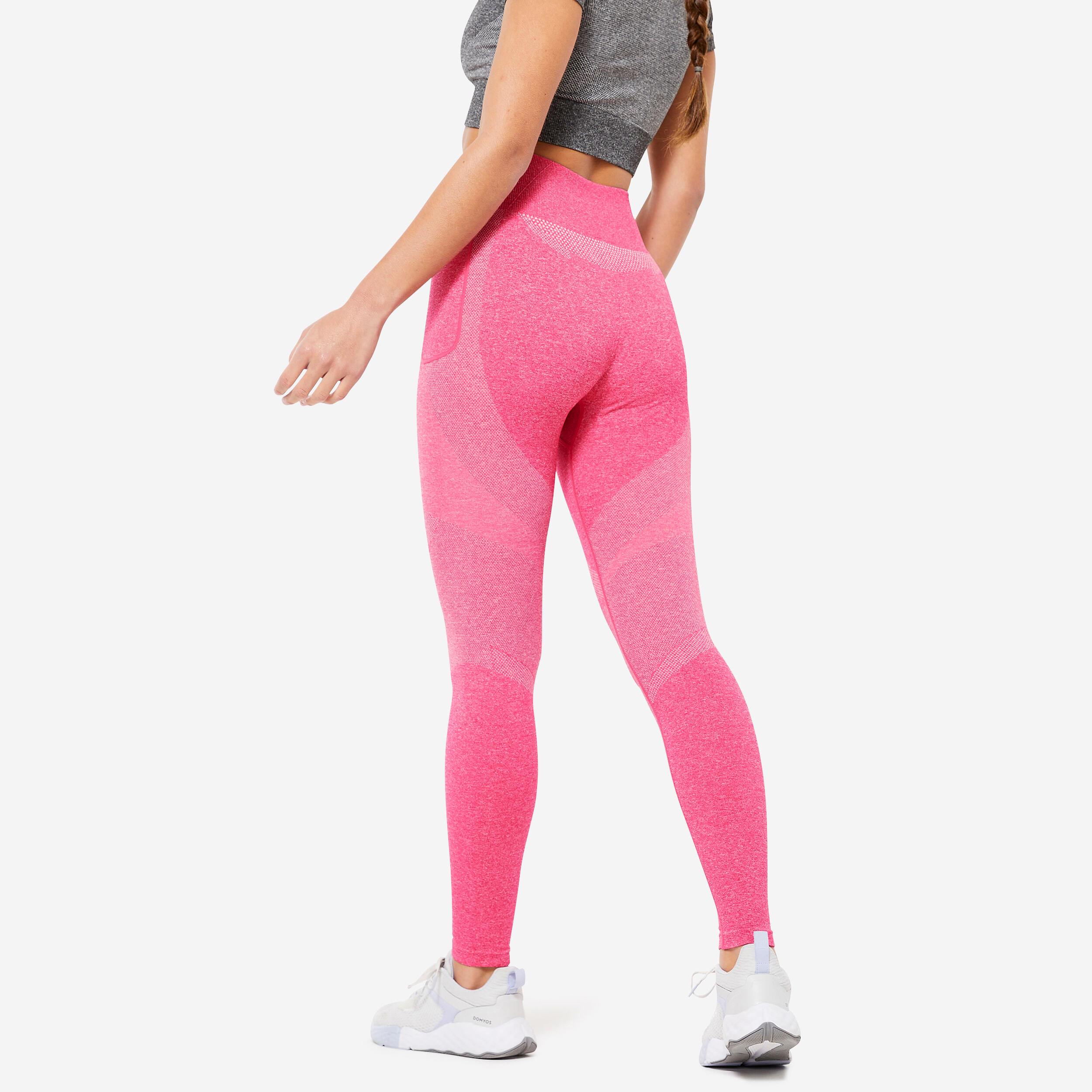 High-Waisted Seamless Fitness Leggings with Phone Pocket - Pink 4/6