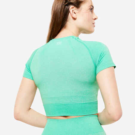 Moteriški trumpi besiūliai trumparankoviai kūno rengybos marškinėliai, žali