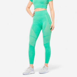 Women Gym Leggings Seamless High Waist with Phone Pocket - Green