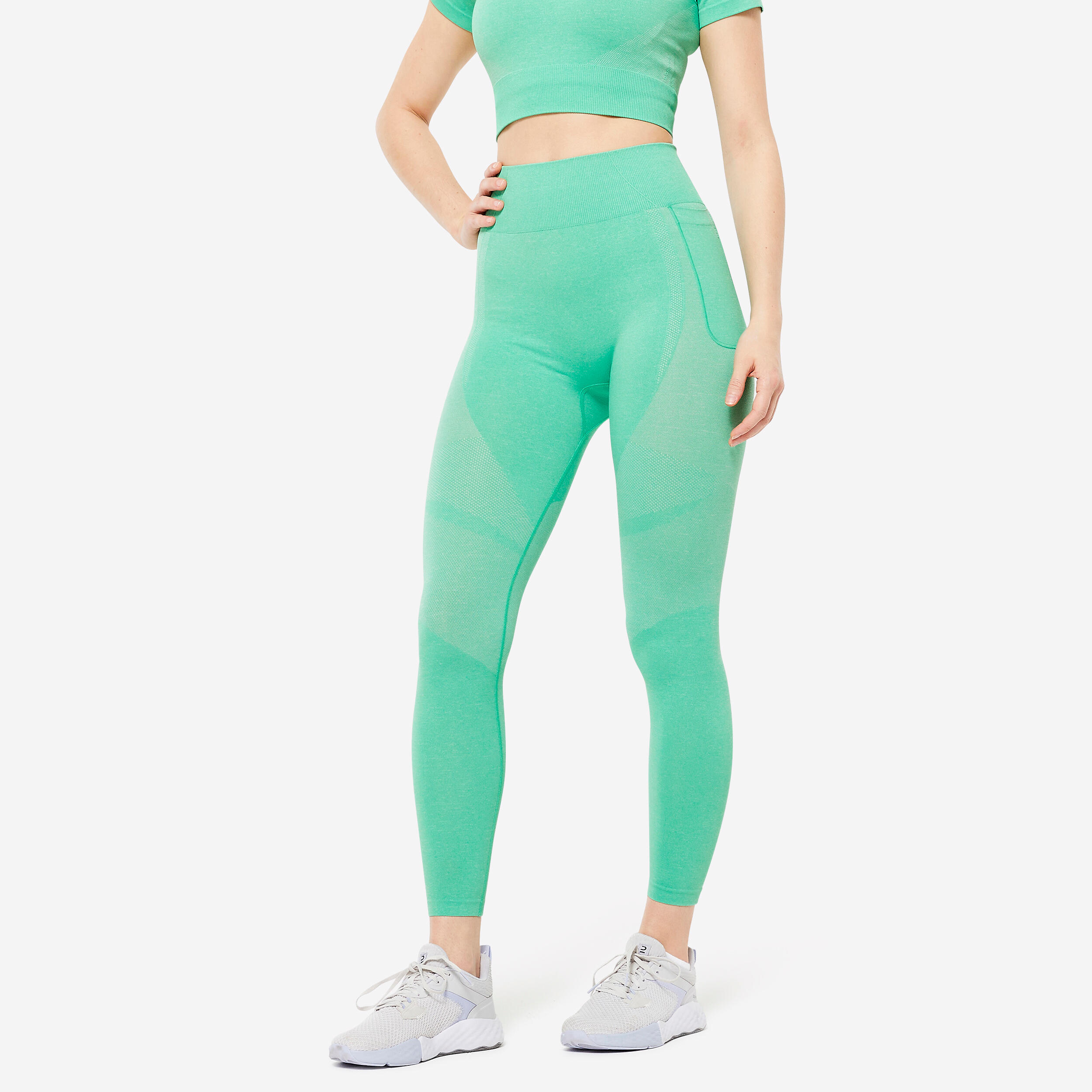 High-Waisted Seamless Fitness Leggings with Phone Pocket - Green 1/6