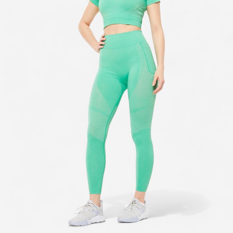 Fitnesslegging hoge taille smartphonezak naadloos groen