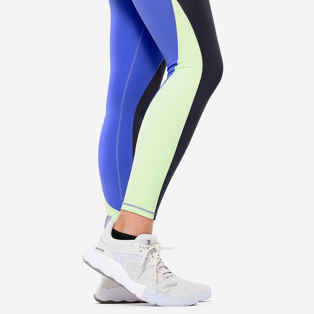 Leggings Damen hoher Taillenbund figurformend - grün/blau