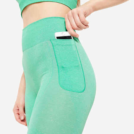 Moteriškos kūno rengybos besiūlės tamprės aukštu juosmeniu su telefono kišene