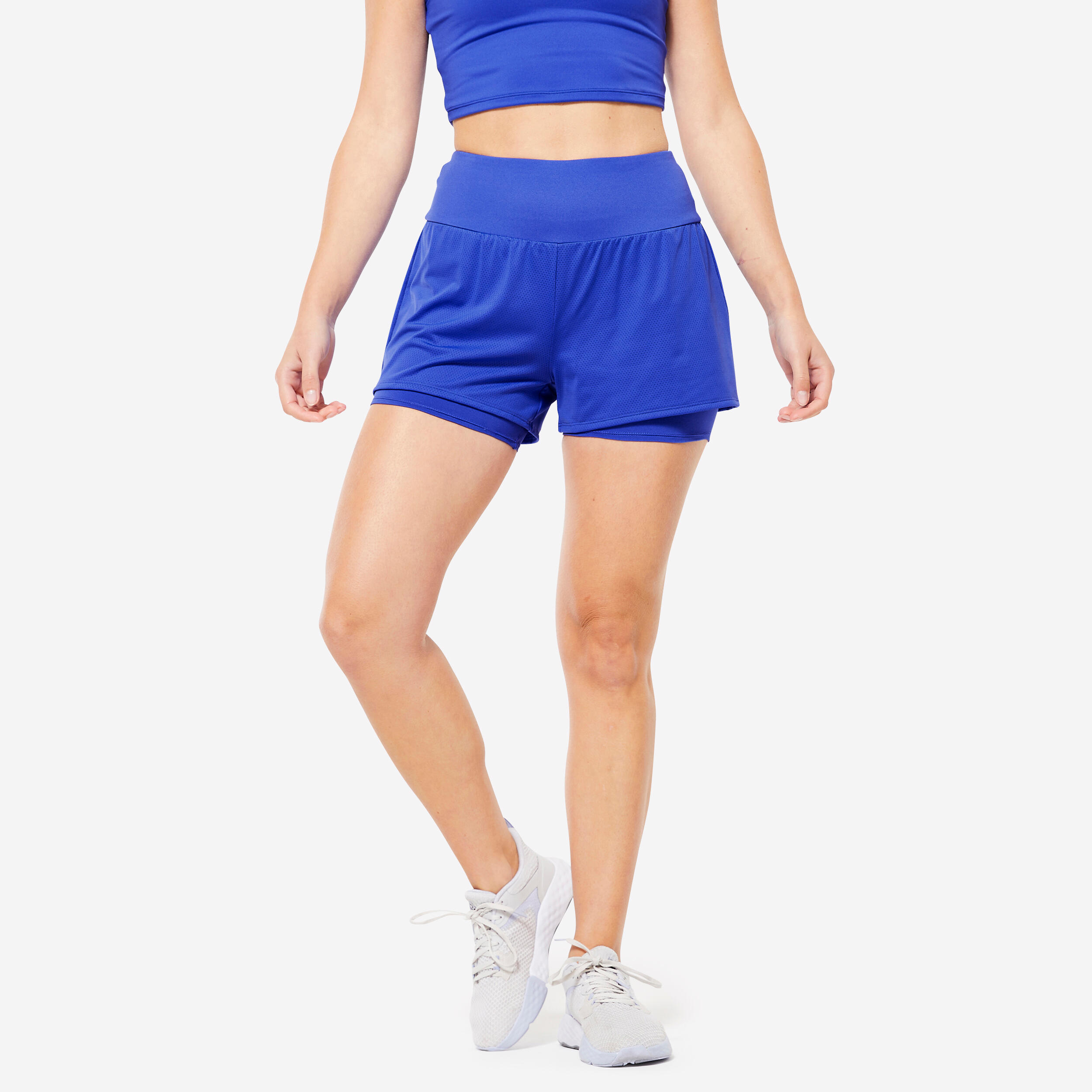 DOMYOS 2-in-1 Anti-Chafing Fitness Short Shorts - Blue