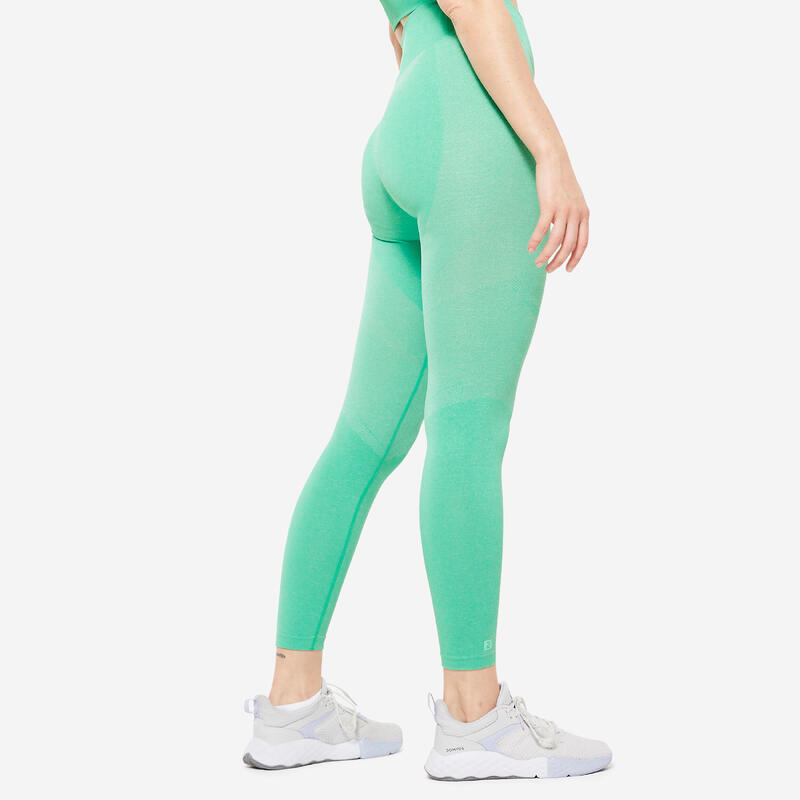 Leggings donna fitness 900 vita alta seamless con tasca verdi