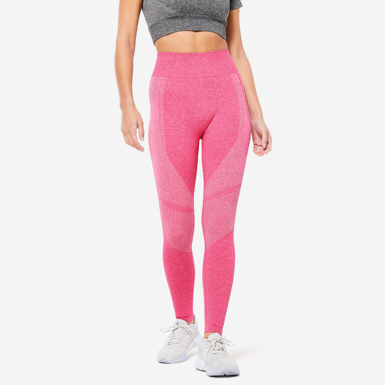 Women Gym Leggings Seamless High Waist with Phone Pocket - Pink
