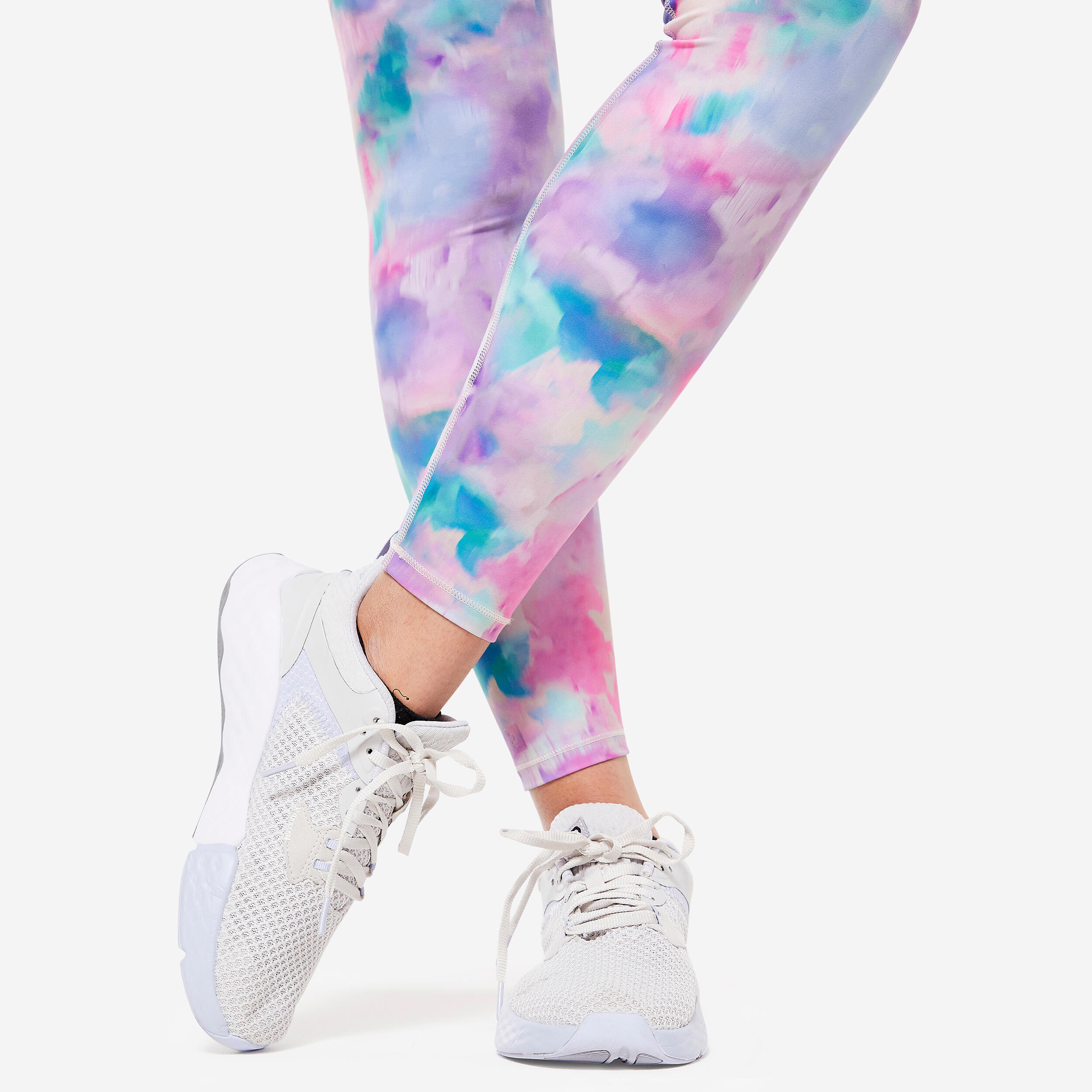Women's high-waisted sports leggings, blue and pink print 6/7