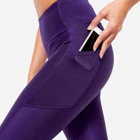 Motertiškos kūno rengybos tamprės su telefono kišene, purpurinės