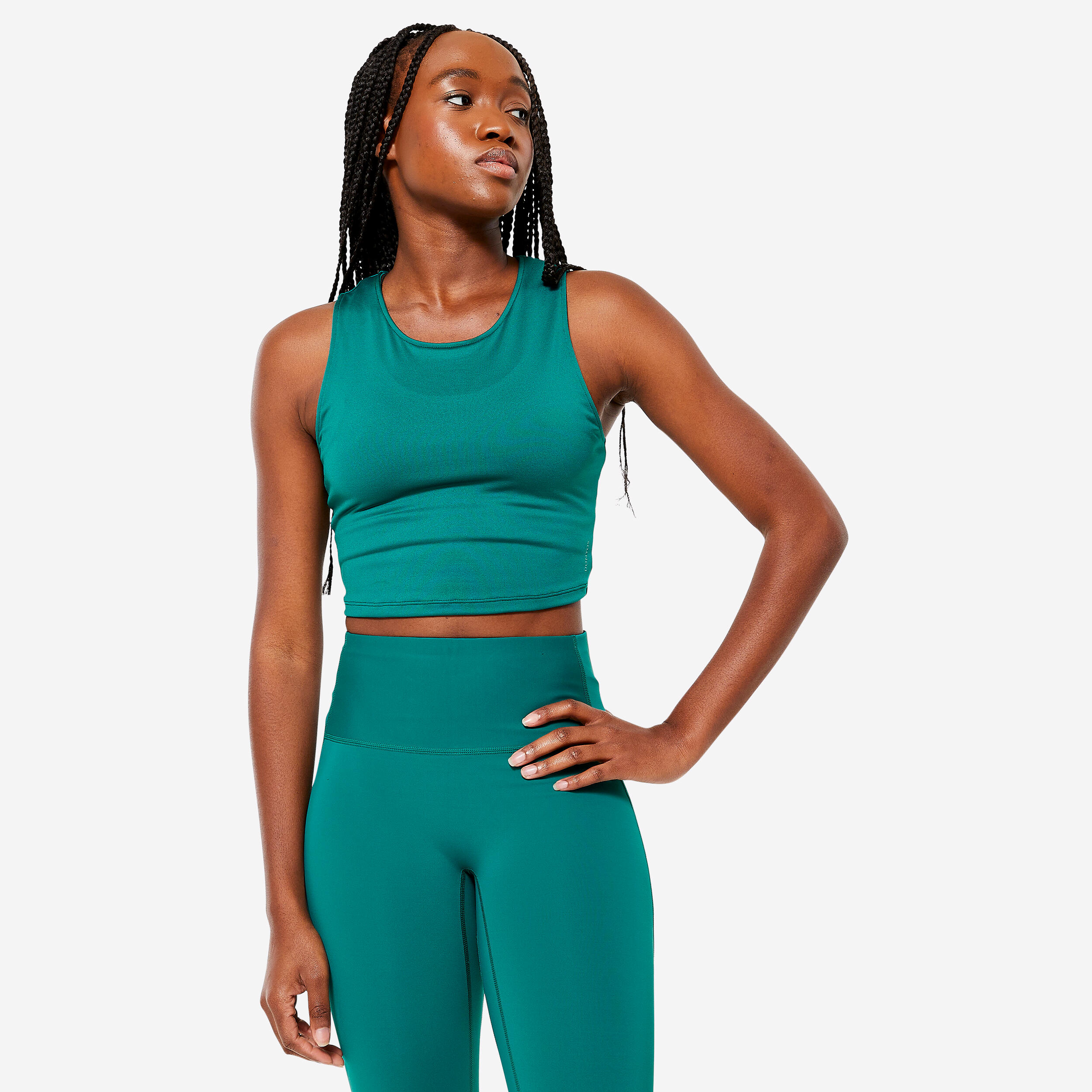 DOMYOS Women's Cardio Fitness Cropped Tank Top - Green