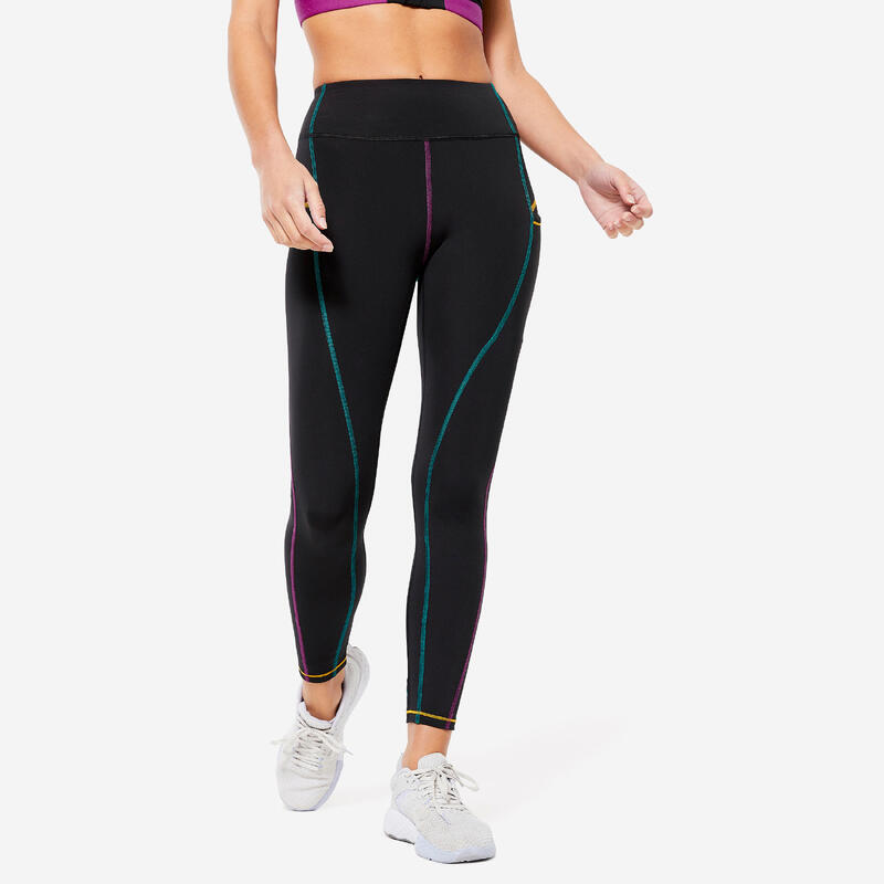 Dameslegging met hoge taille voor cardiofitness zwart met print