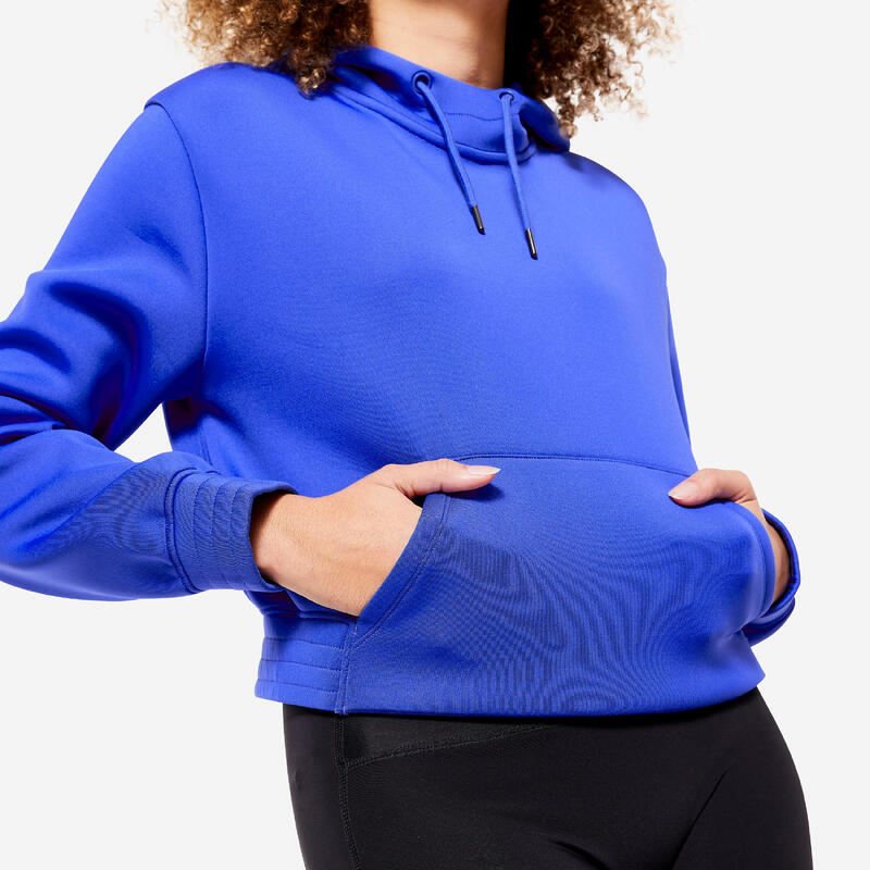 Cropped sweater met capuchon voor cardiofitness blauw