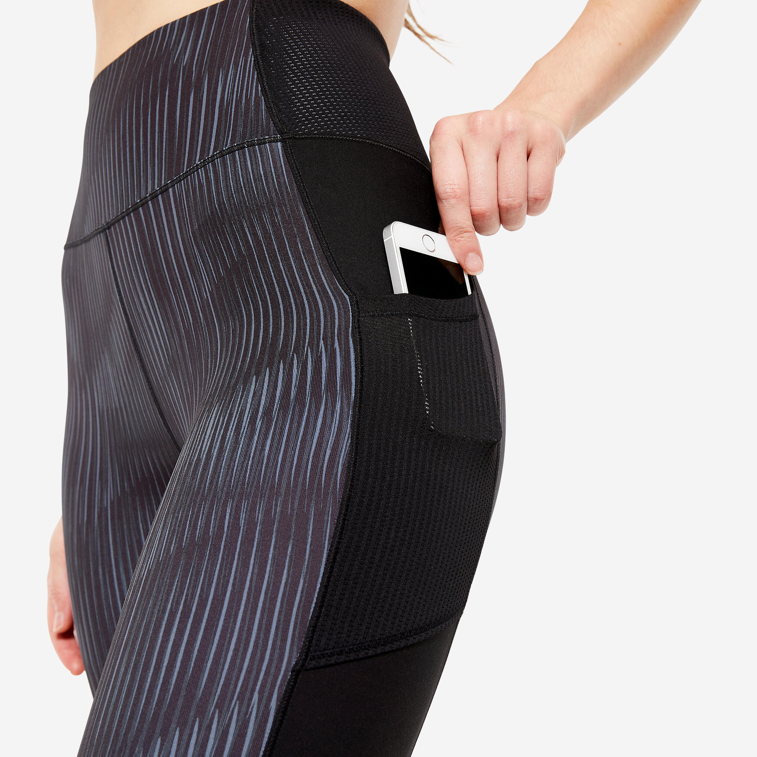 Women's Fitness Cardio Leggings with Phone Pocket - Black/Grey Print 4/7