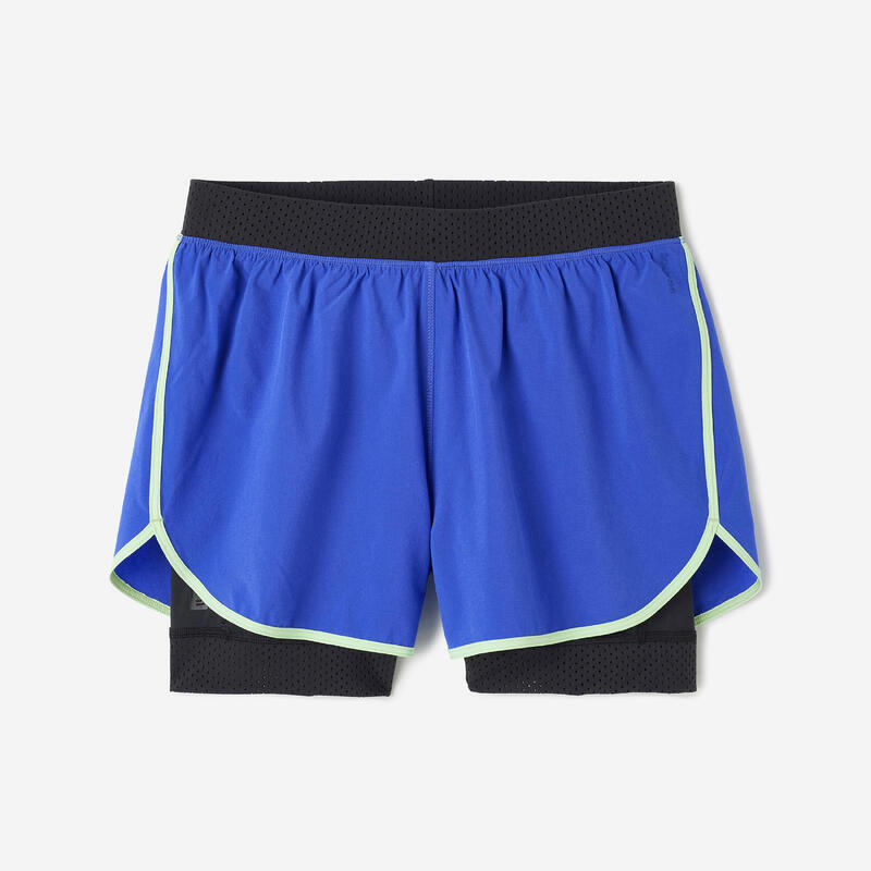 Pantalon scurt 2 în 1 900 Fitness cardio Albastru Damă 