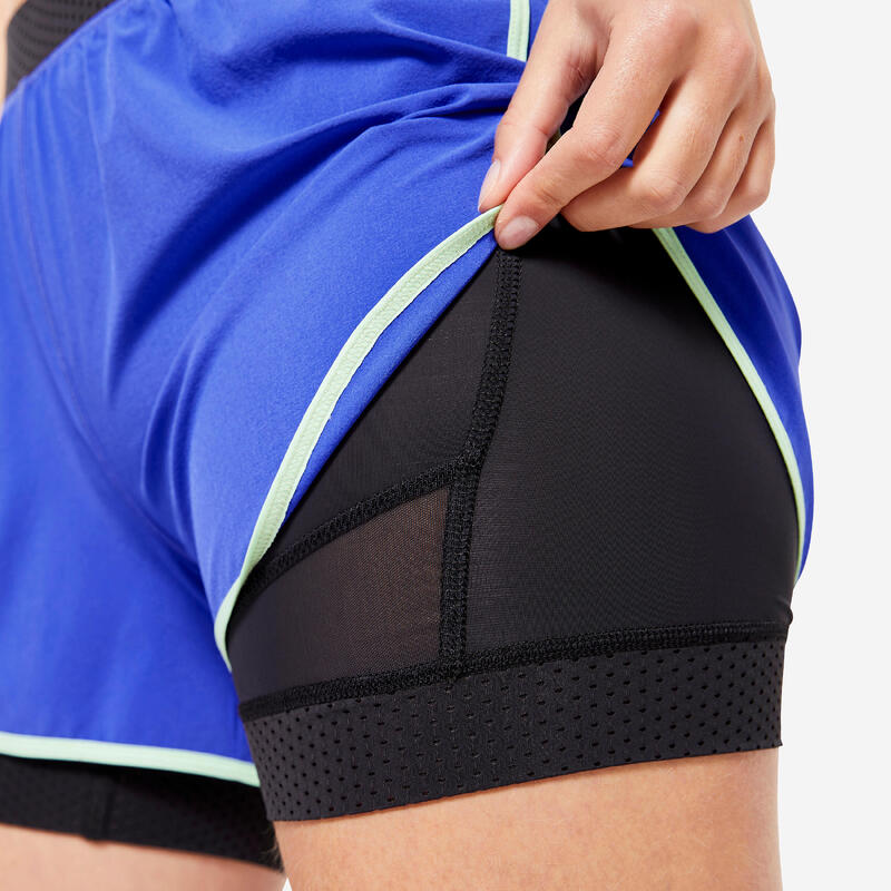 Pantalon scurt 2 în 1 900 Fitness cardio Albastru Damă 