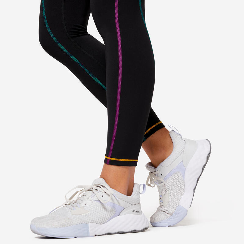 Legging taille haute fitness cardio femme  imprimé - noir