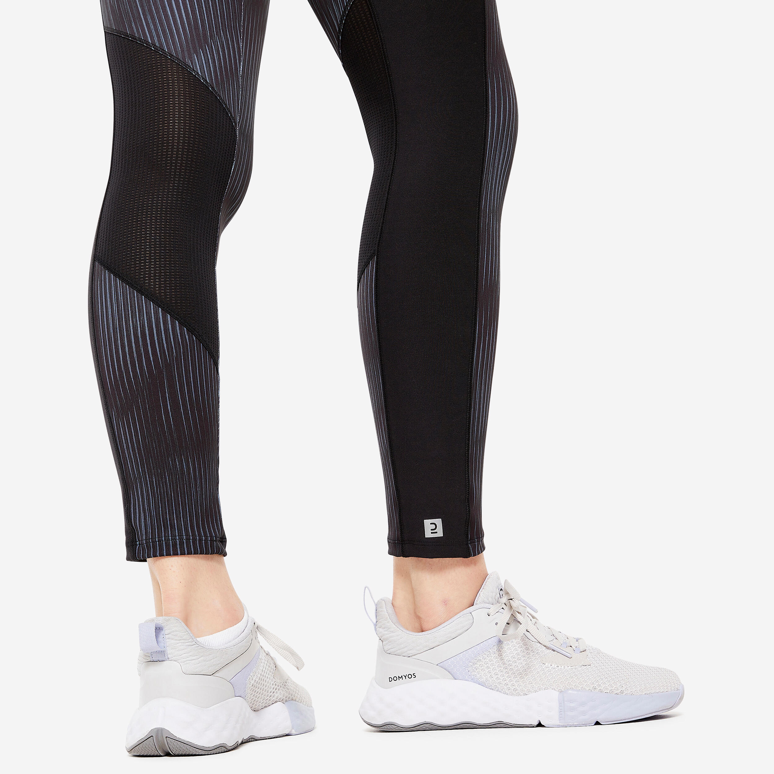 Women's Fitness Cardio Leggings with Phone Pocket - Black/Grey Print DOMYOS