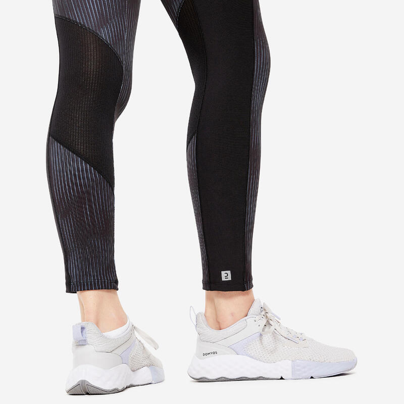 Leggings donna fitness 120 vita alta con tasca nero-grigio stampati