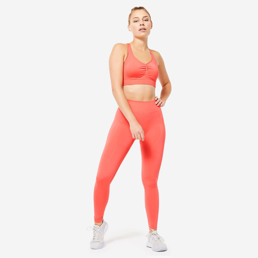 Leggings con efecto push-up de fitness para Mujer Domyos 900 durazno rosa