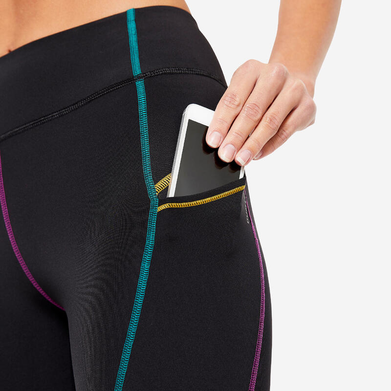 Legging taille haute fitness cardio femme  imprimé - noir