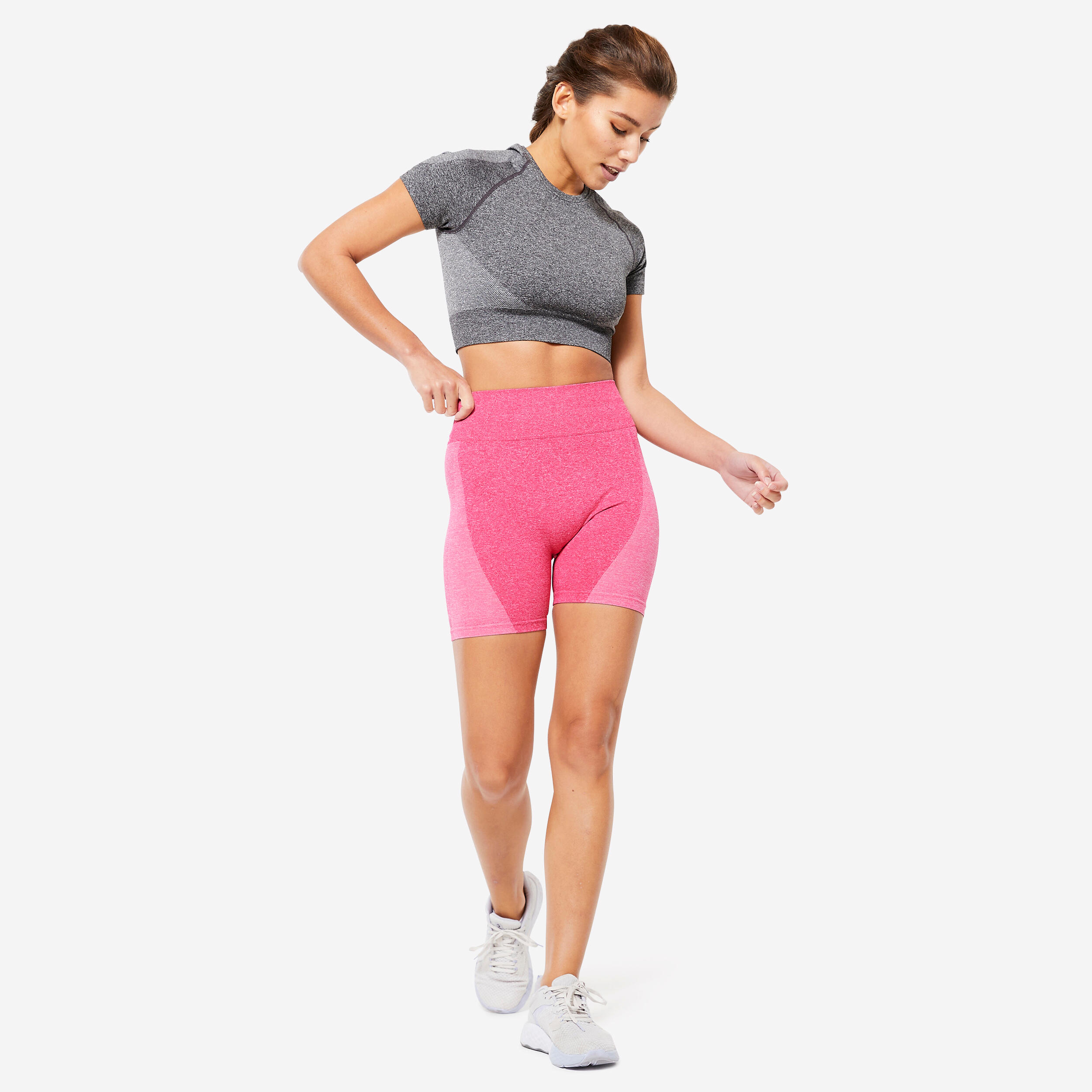 High-Waisted Seamless Fitness Cycling Shorts - Pink 2/5