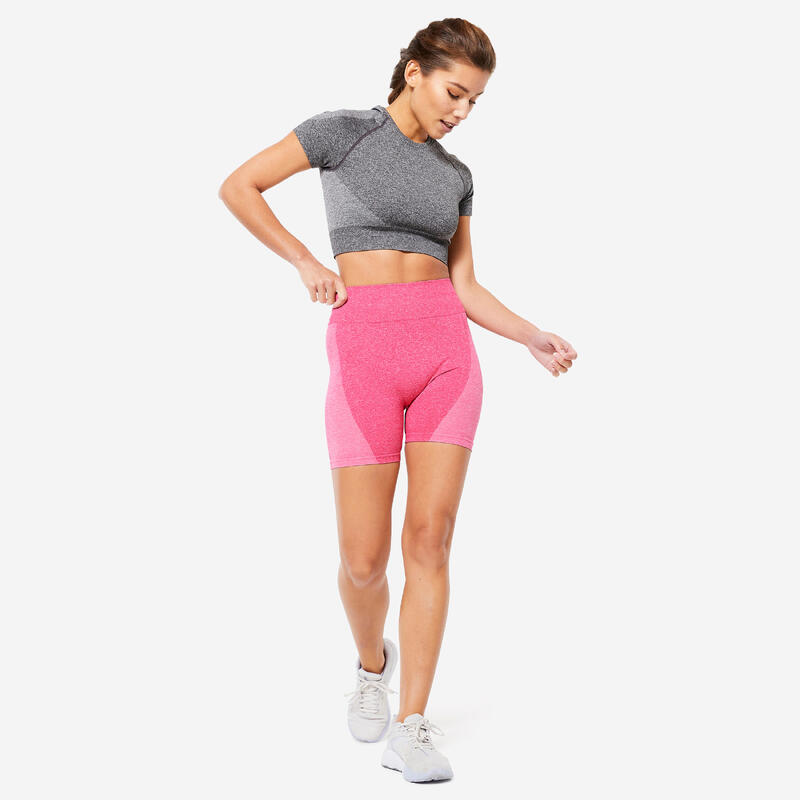 Shorts Radlerhose mit hohem Taillenbund Fitness seamless - rosa