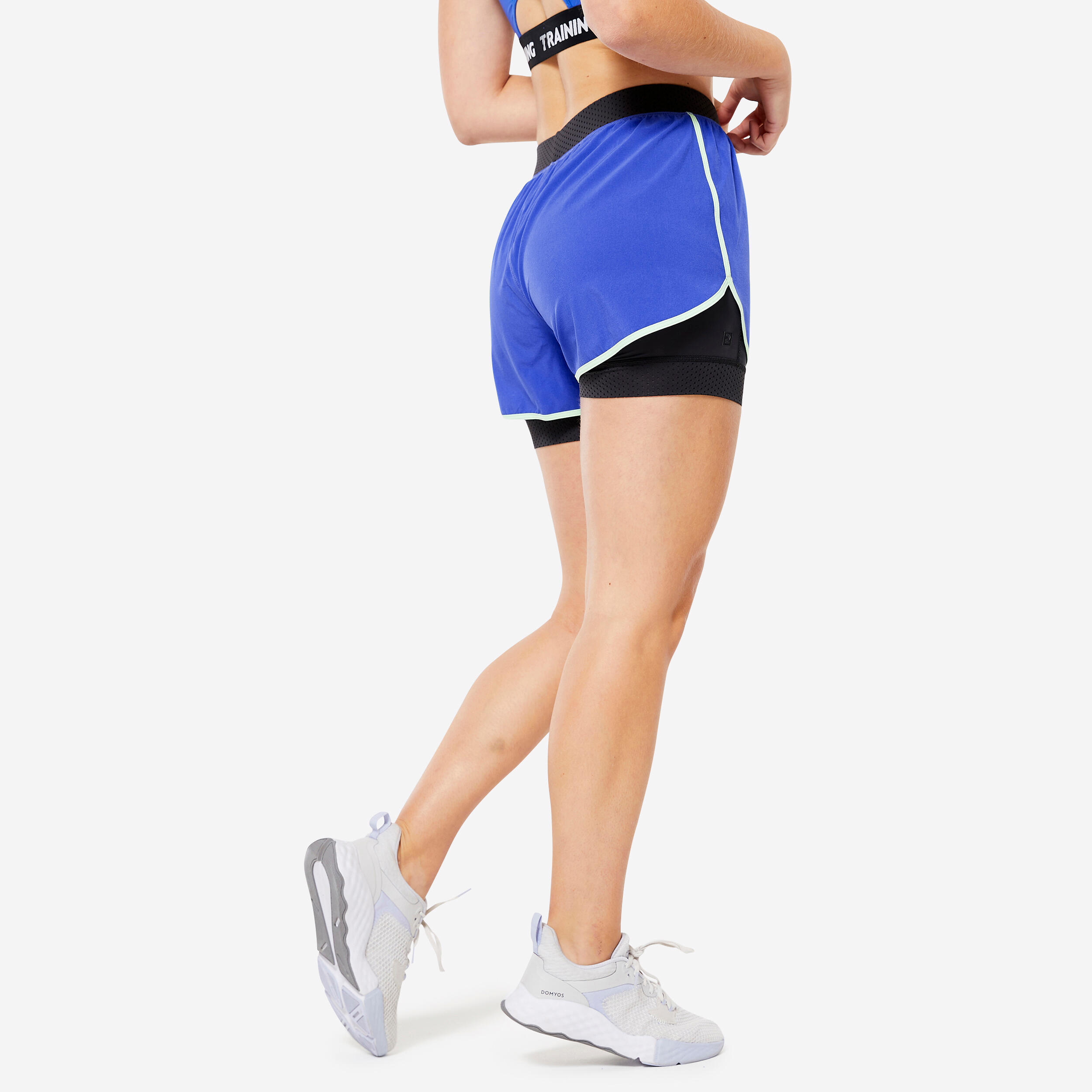 Women Double Layered Gym Shorts 2-in-1 Anti-Chafing - Blue