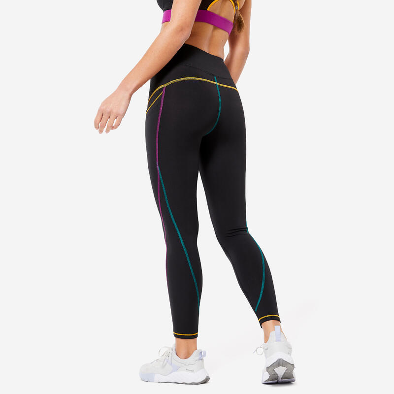Legging taille haute fitness cardio femme  imprimé - noir