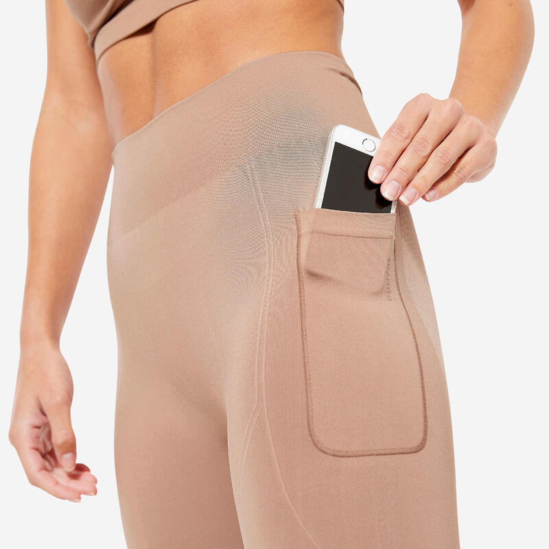 Colanți Seamless 900 Fitness cardio efect Push Up Maro Damă 