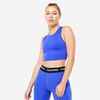 Camiseta Sin Mangas Crop Top Fitness Cardio Mujer Azul