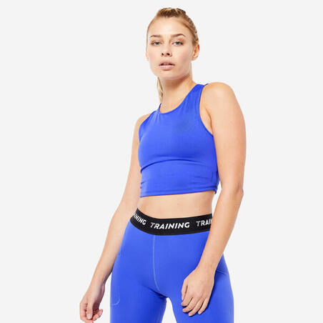 Majica bez rukava za kardio fitnes 120 kratka ženska - plava