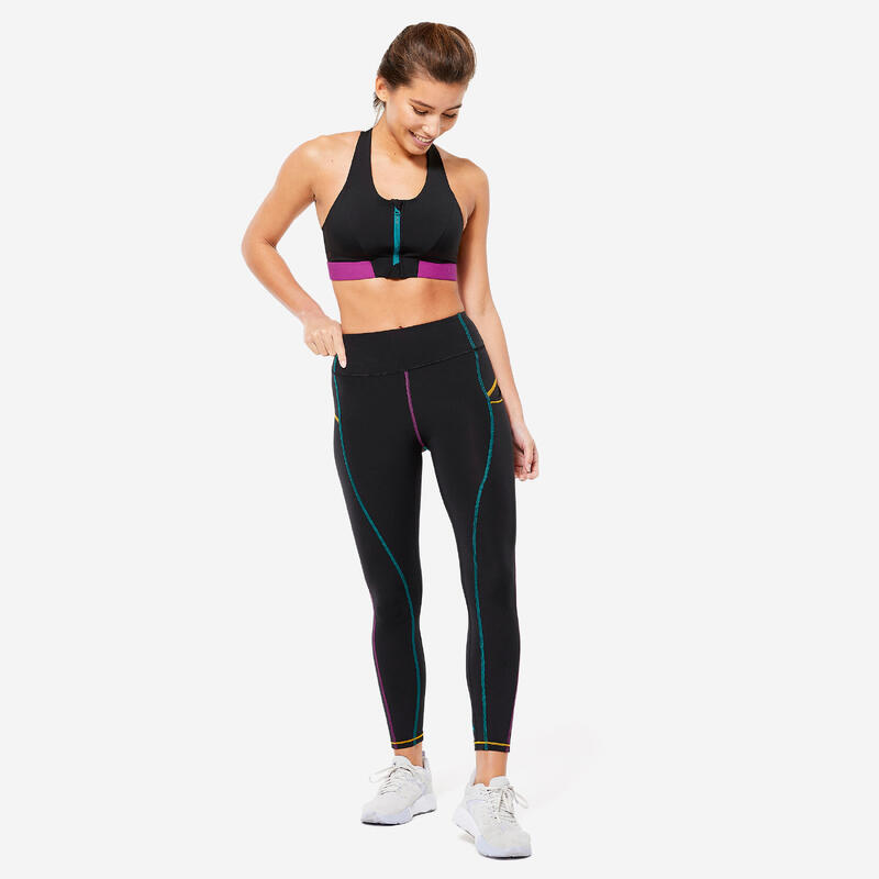Legging taille haute fitness cardio femme  imprimé - noir