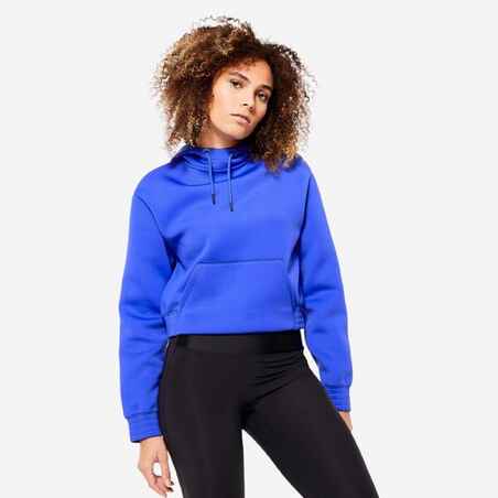 Hoodie de fitness estilo crop-top para Mujer Domyos 500 azul rey