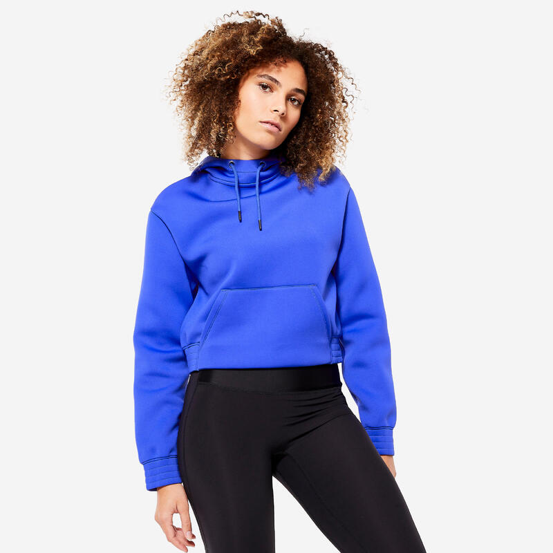 Sweatshirt Crop Top de Fitness com Capuz Azul