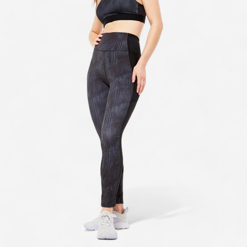 Legging avec poche téléphone Fitness Cardio Femme Imprimé Noir et Gris