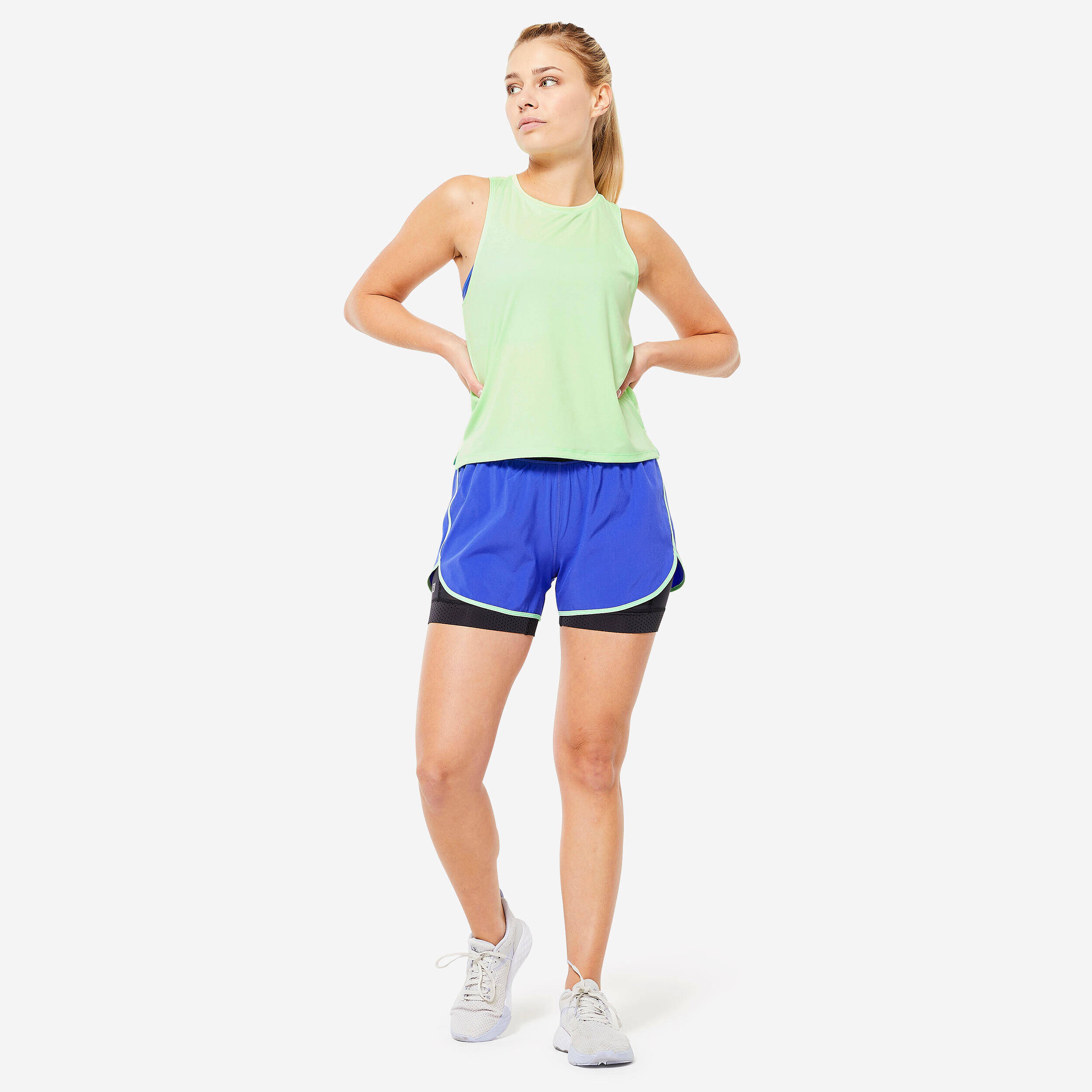 Women Double Layered Gym Shorts 2-in-1 Anti-Chafing - Blue -  2