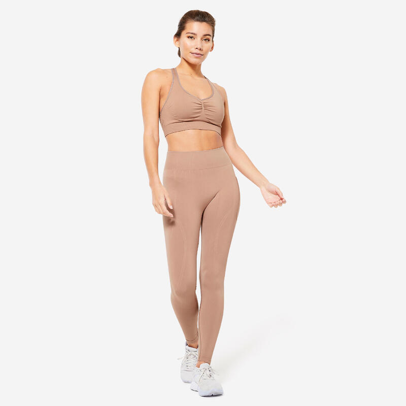 Legging seamless effet push up taille haute femme, marron