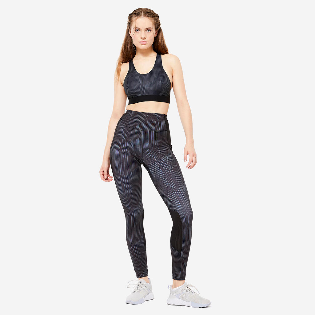 Women's Fitness Cardio Leggings with Phone Pocket - Black/Grey Print