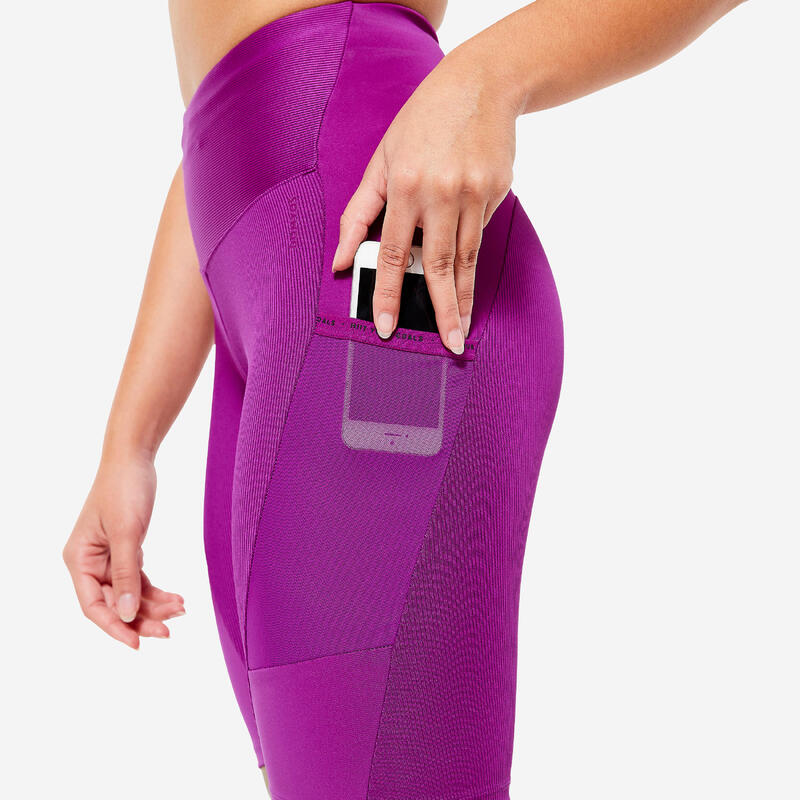 Pantaloncini ciclisti donna palestra 520 slim fit traspiranti viola