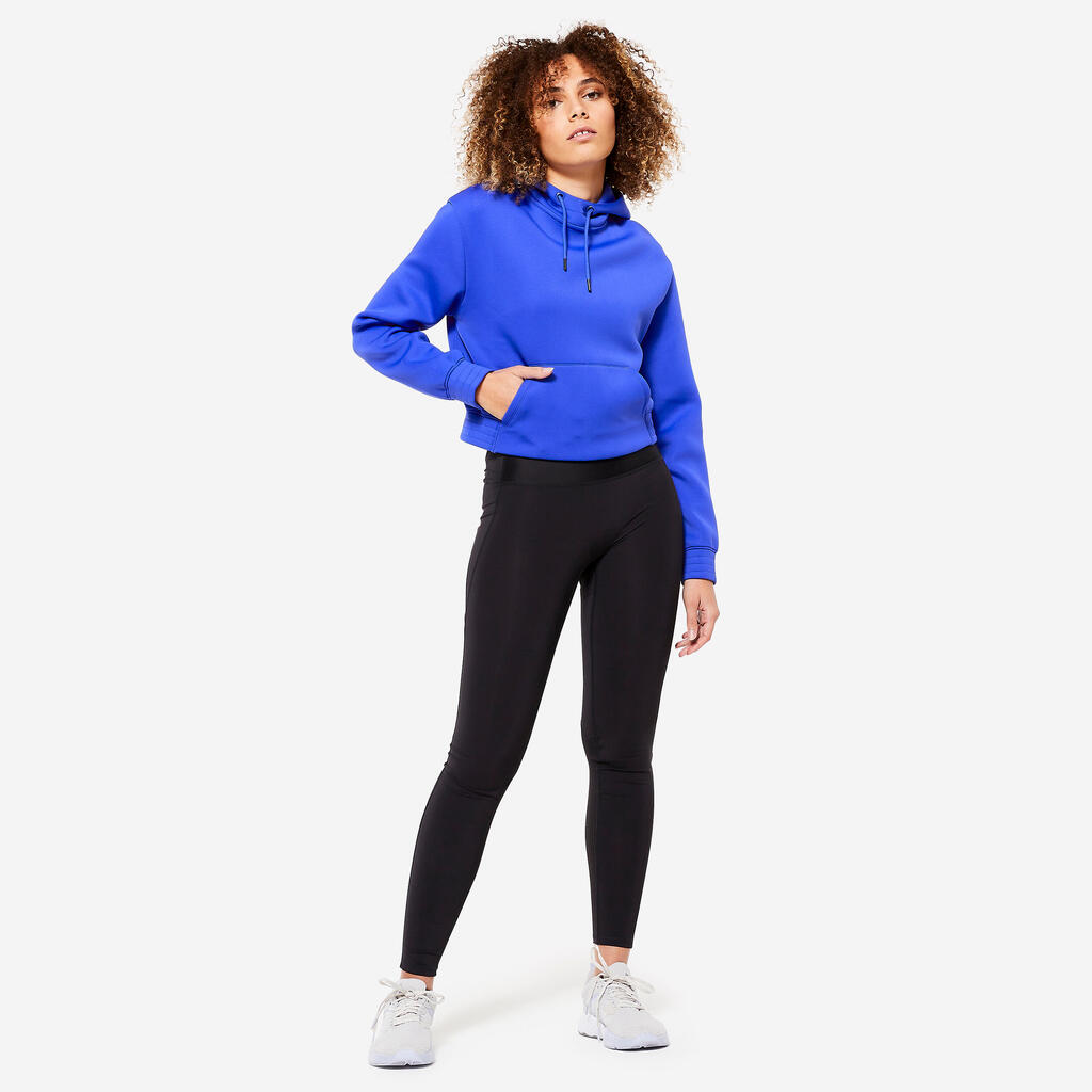 Cropped Cut Fitness Cardio Hooded Sweatshirt - Blue