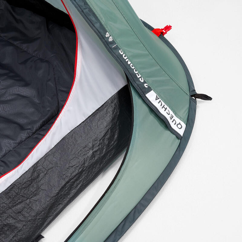 Tente de camping 2 places, 2 SECONDS vert