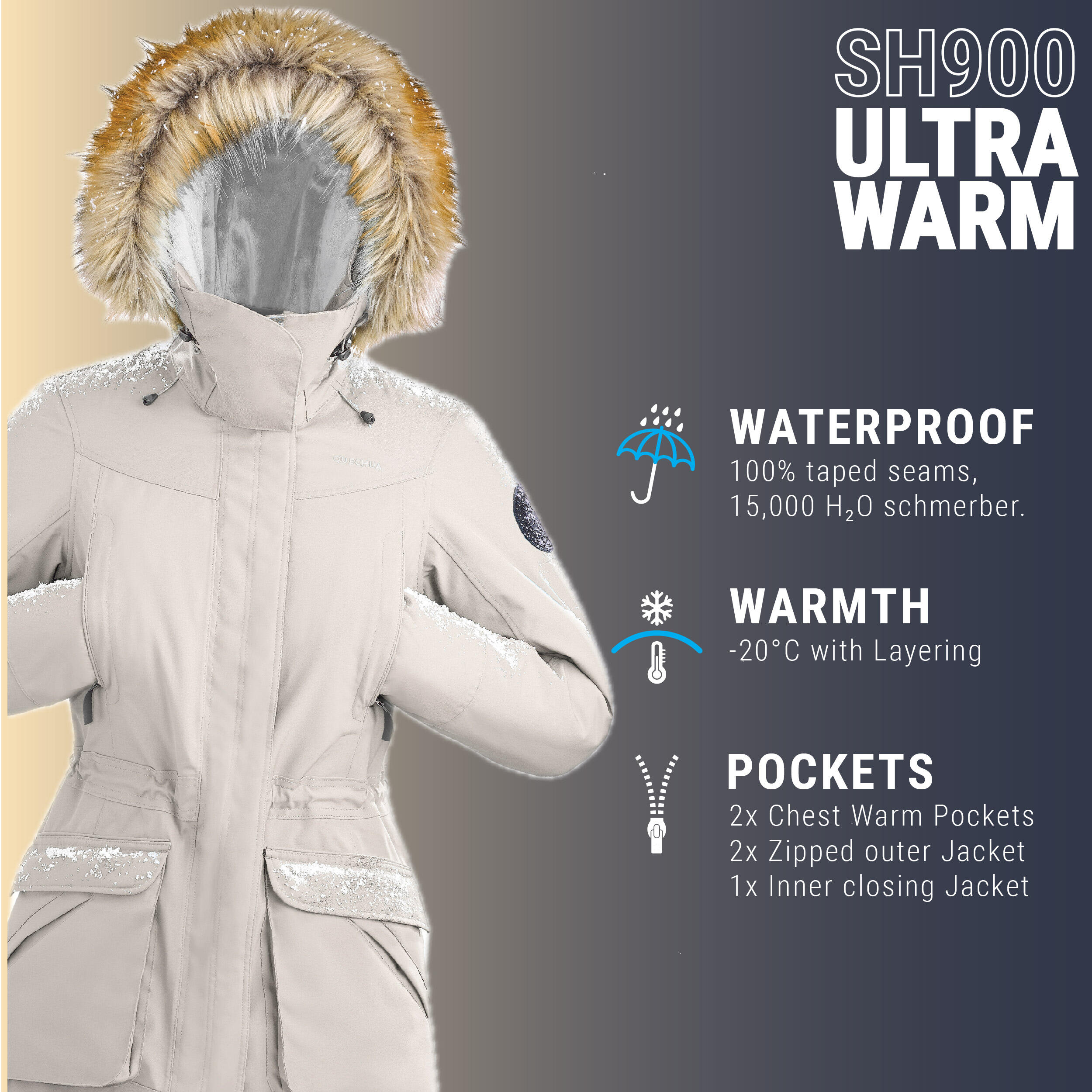 Women's Waterproof Hiking Parka -20°C NH900 - Beige 16/29