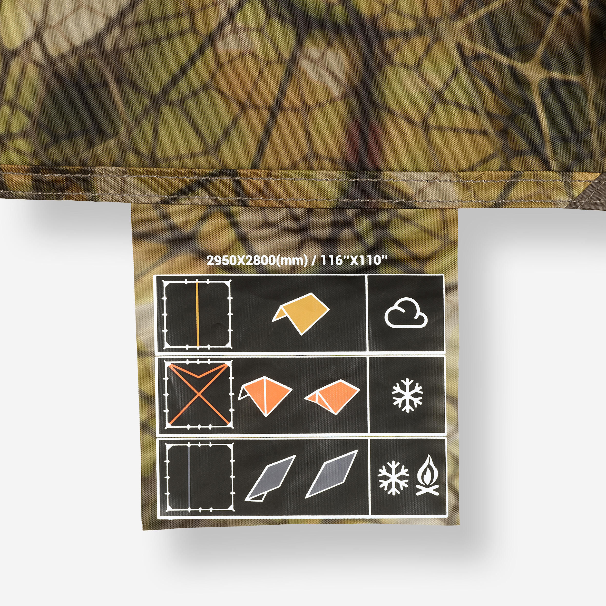 Waterproof Tarp 2.95 m x 2.8 m - Bushcraft Camouflage Furtiv - SOLOGNAC